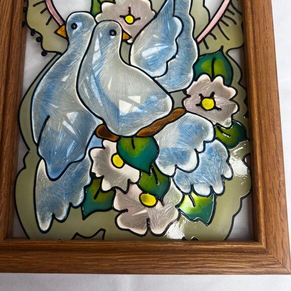 Framed Stained Glass Window Art Suncatcher 'And the two shall be one' Wall Art - Picture 4 of 7